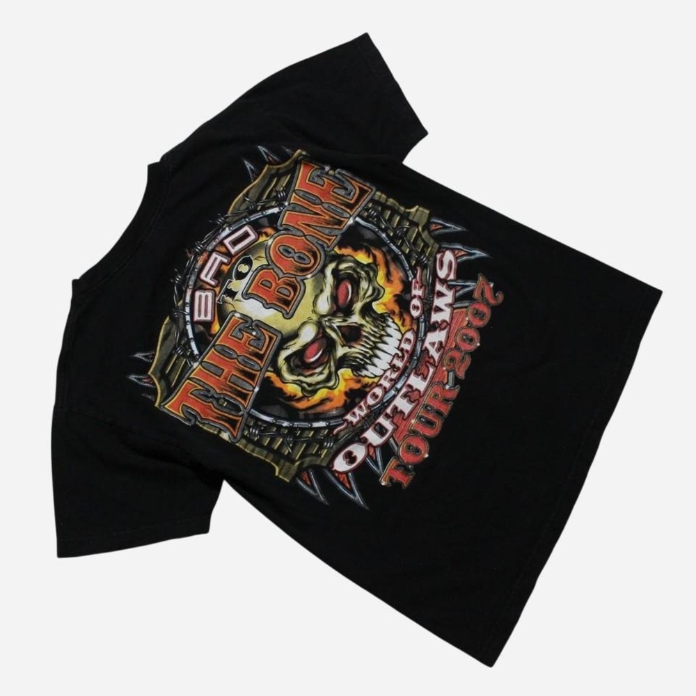 Mens Y2K Punk Grunge Metal Skater 2007 World of Outlaws Black T-shirt